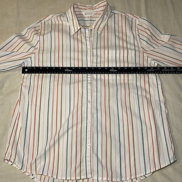 Market & Spruce Sohla Poplin Button Down Shirt Womens L Verticle Stripe White - Picture 7 of 10